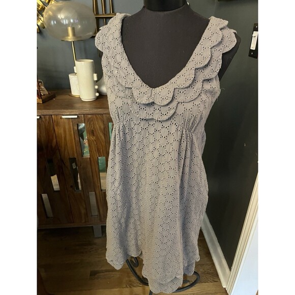 Calypso St Barth Womens Cotton Sleeveless Eyelet Ruffle Mini Dress Gray Size M - Picture 2 of 7
